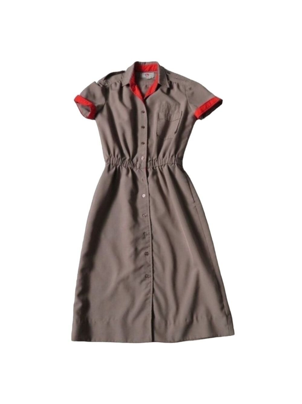 Vintage Button Down Shirt Dress Girl Scout Brownie Uniform Style Stretch Waist